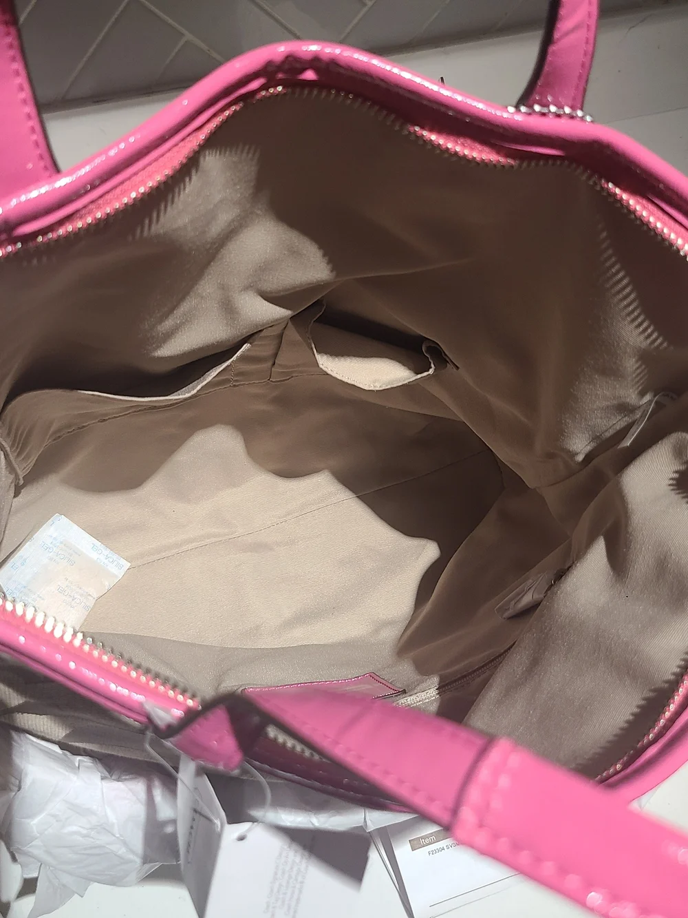 COACH Signature Stripe Khaki/Mulberry Pink Tote Bag Crossbody Purse NWT - Picture 8 of 12